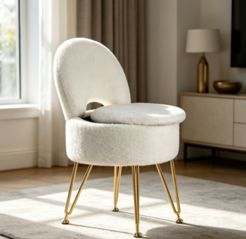 White Faux Fur Storage Vanity Stool 13x13x17.7