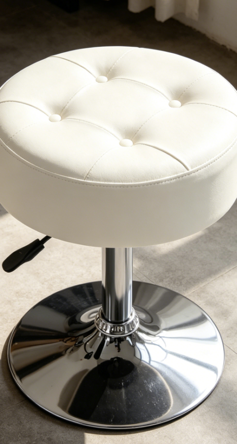 White PU Leather Adjustable Swivel Stool
