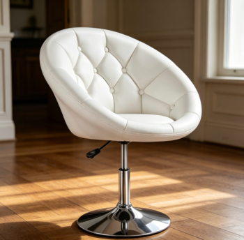 White Swivel Vanity Chair Chrome Frame