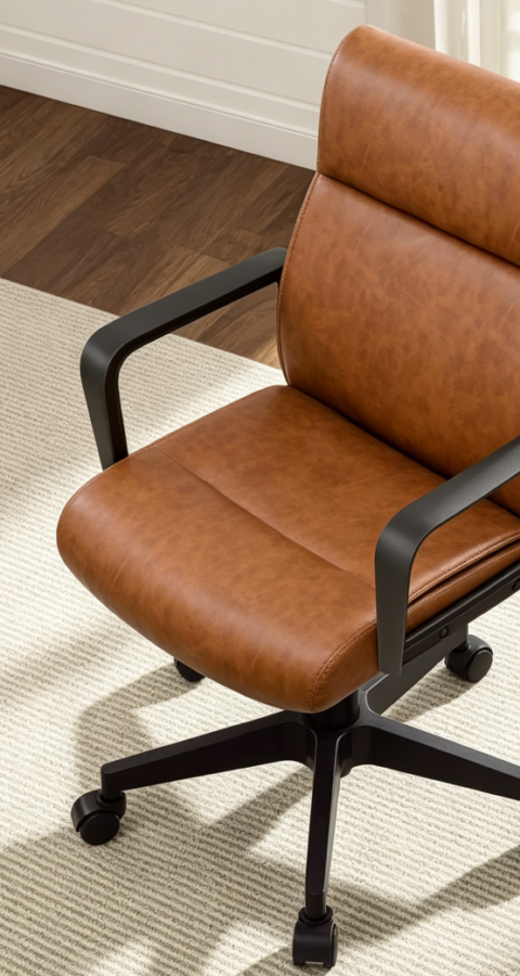 Brown Leather Mid-Back Office Chair