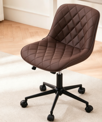 Brown Armless Upholstered Swivel Chair with Wheels